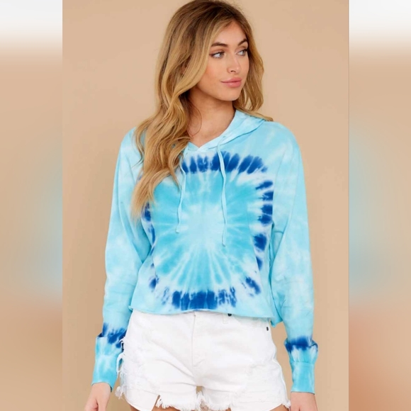 Ocean Drive Sweaters - Tyedye turquoise cropped sweater